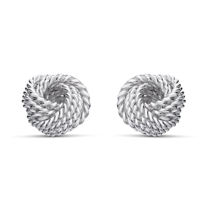 Silver Textured Knot Stud Earrings - 5mm - F0230