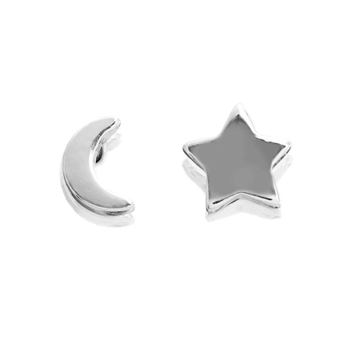Silver Moon And Star Stud Earrings - 4mm - F0235