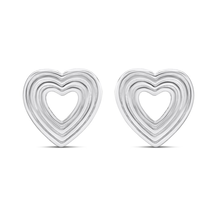 Silver Ridged Open Heart Stud Earrings - F0250