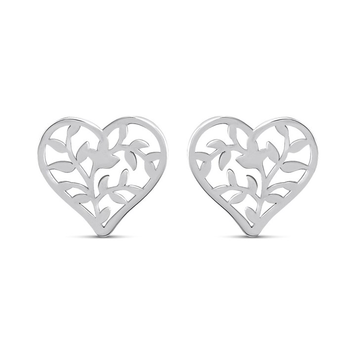 Silver Filigree Heart Stud Earrings - F0252