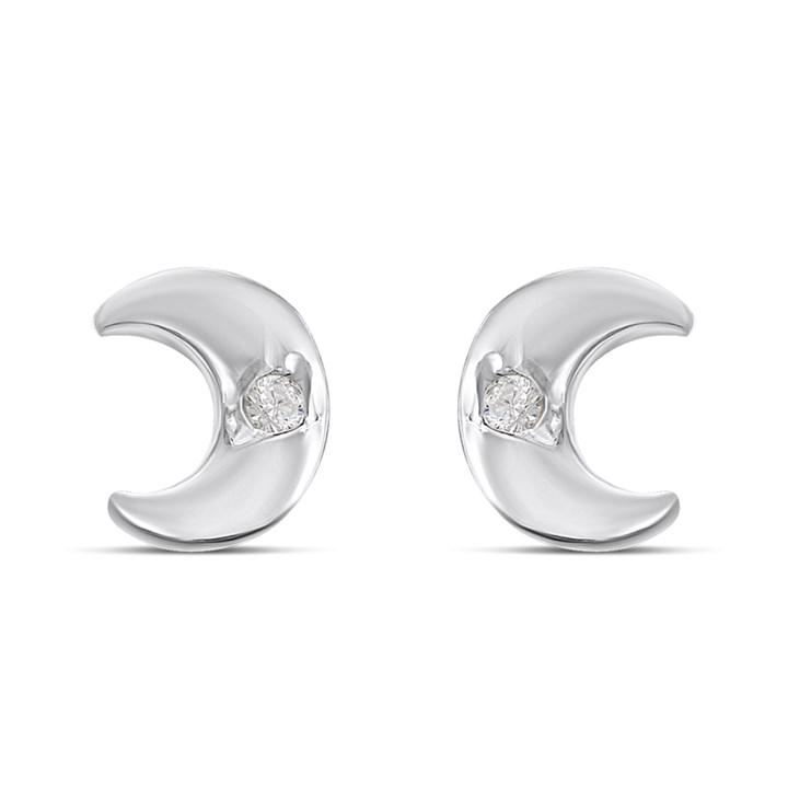 Silver Cubic Zirconia Crescent Moon Stud Earrings - F03113