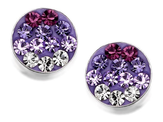 Silver Lavender And White Crystal Circle Earrings - 7mm - F0373