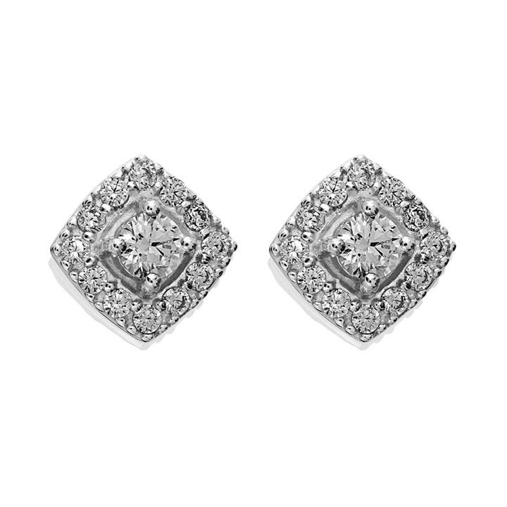 Silver Cubic Zirconia Halo Stud Earrings - 7mm - F04005