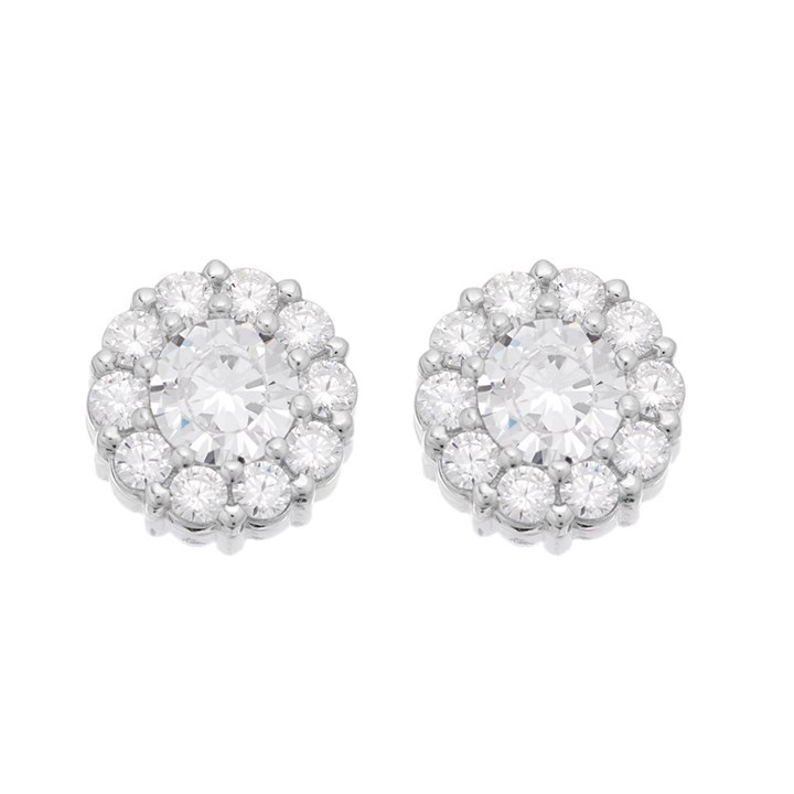 Silver Cubic Zirconia Cluster Stud Earrings - 8mm - F04014