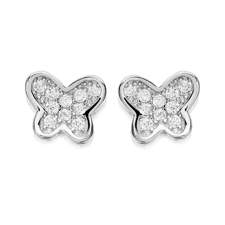 Silver Cubic Zirconia Butterfly Stud Earrings - 7mm - F04023