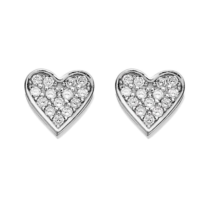 Silver Cubic Zirconia Heart Stud Earrings - 7mm - F04026