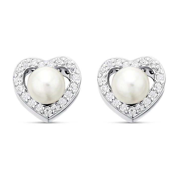 Silver Freshwater Pearl And Cubic Zirconia Stud Earrings - 8mm - F04035