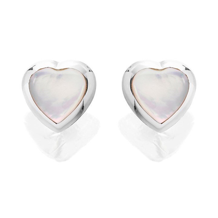 Silver Mother Of Pearl Heart Stud Earrings - 6mm - F04037