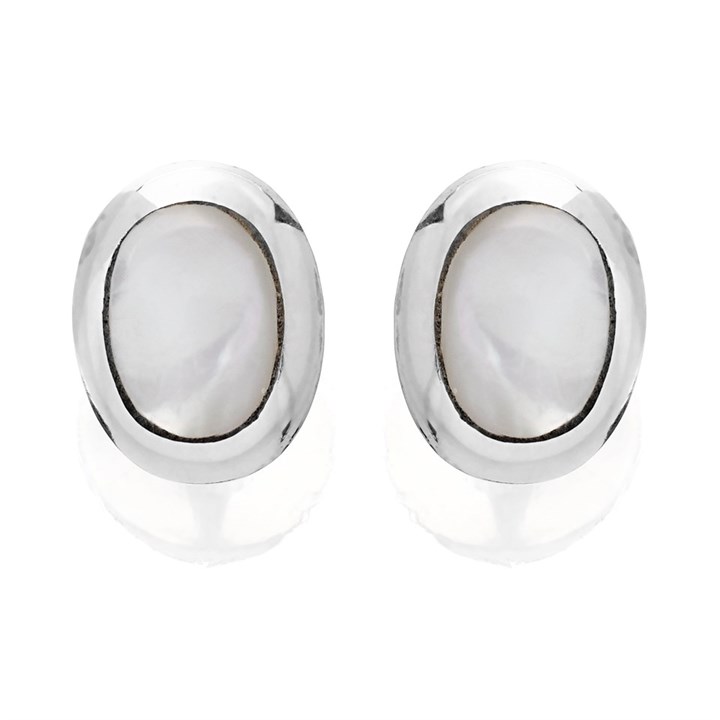 Silver Mother Of Pearl Oval Stud Earrings - 5mm - F04038