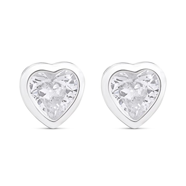Silver Cubic Zirconia Heart Stud Earrings - 5mm - F04040