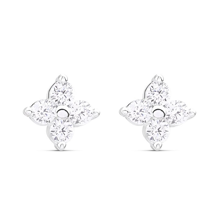 Silver Cubic Zirconia Flower Stud Earrings - 5mm - F04041