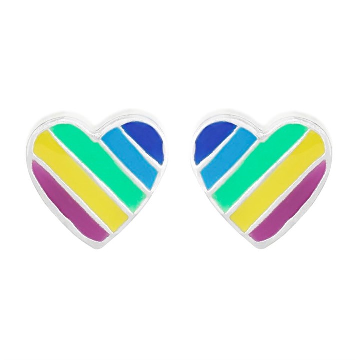 Silver Rainbow Heart Stud Earrings - 8mm - F04046