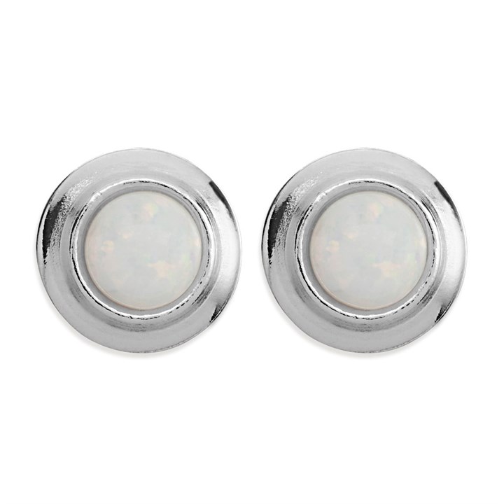 Silver Imitation Opal Stud Earrings - 7mm - F04049