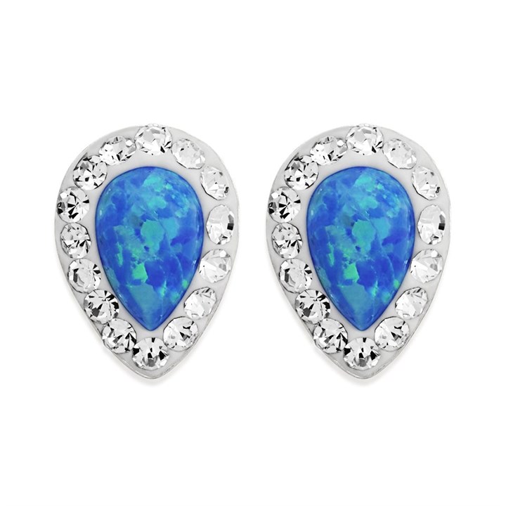 Silver Imitation Opal And Crystal Stud Earrings - 10mm - F04050
