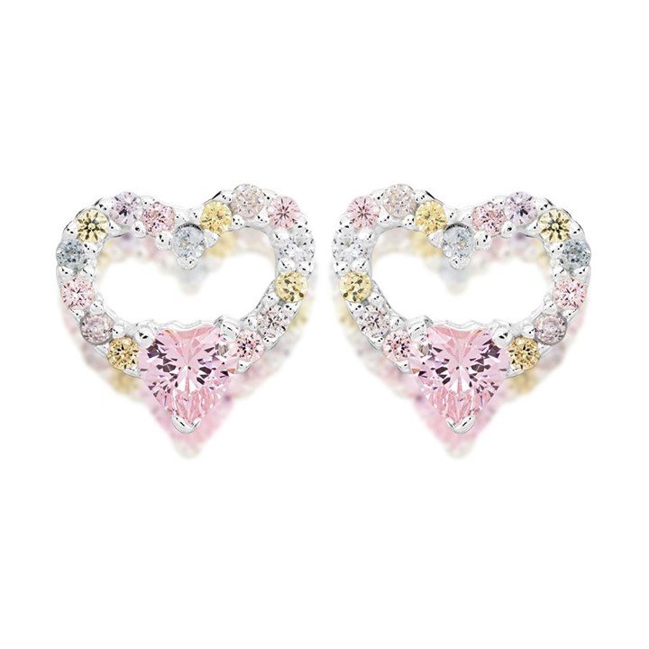 Silver Cubic Zirconia Heart Stud Earrings - 8mm - F04052
