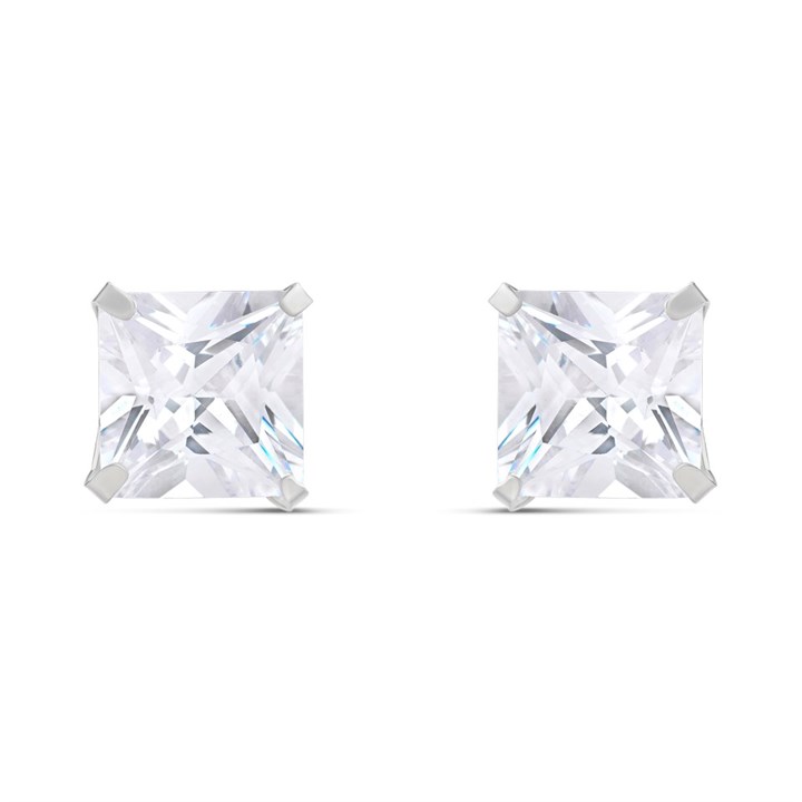 Silver Square Cubic Zirconia Stud Earrings - 10mm - F04059