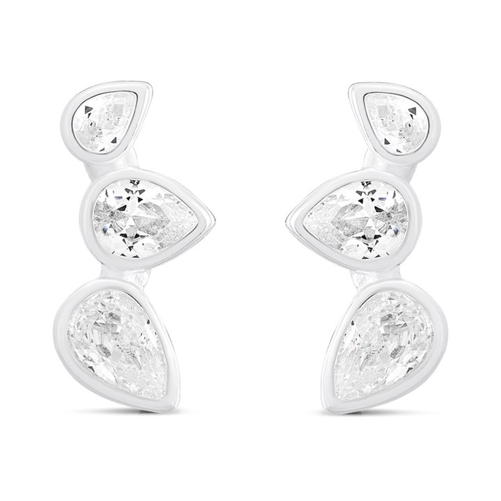 Silver Teardrop Cubic Zirconia Stud Earrings - 12mm - F04064