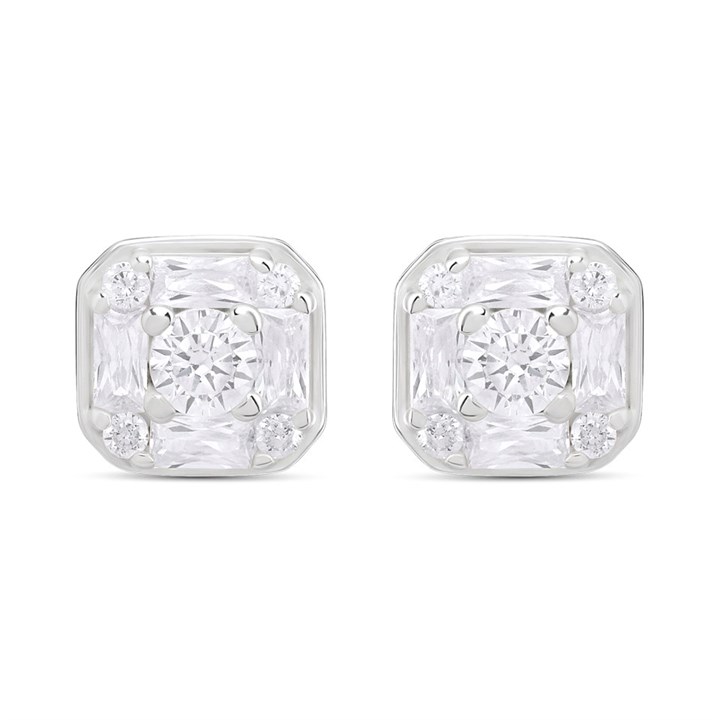 Silver Cluster Cubic Zirconia Earrings - 6mm - F04066