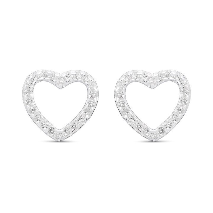 Silver Open Heart C.Z. Stud Earrings - 9mm - F04067