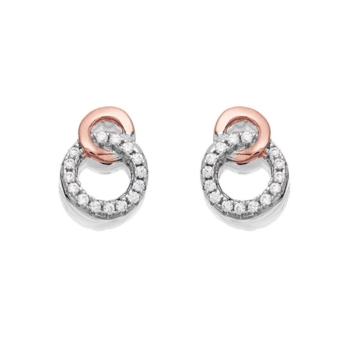 Silver Two Colour Cubic Zirconia Circle Stud Earrings - 7mm - F04108