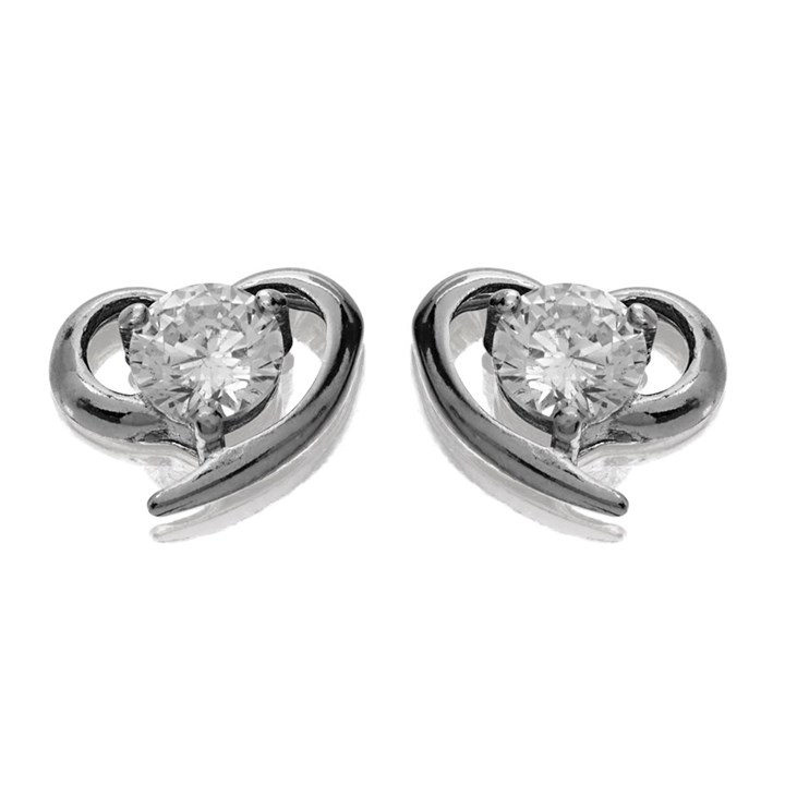 Silver Cubic Zirconia Heart Stud Earrings - 8mm - F04122