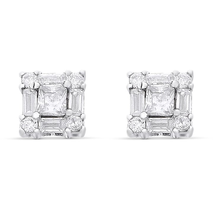 Silver Cubic Zirconia Cluster Stud Earrings - 5mm - F04123