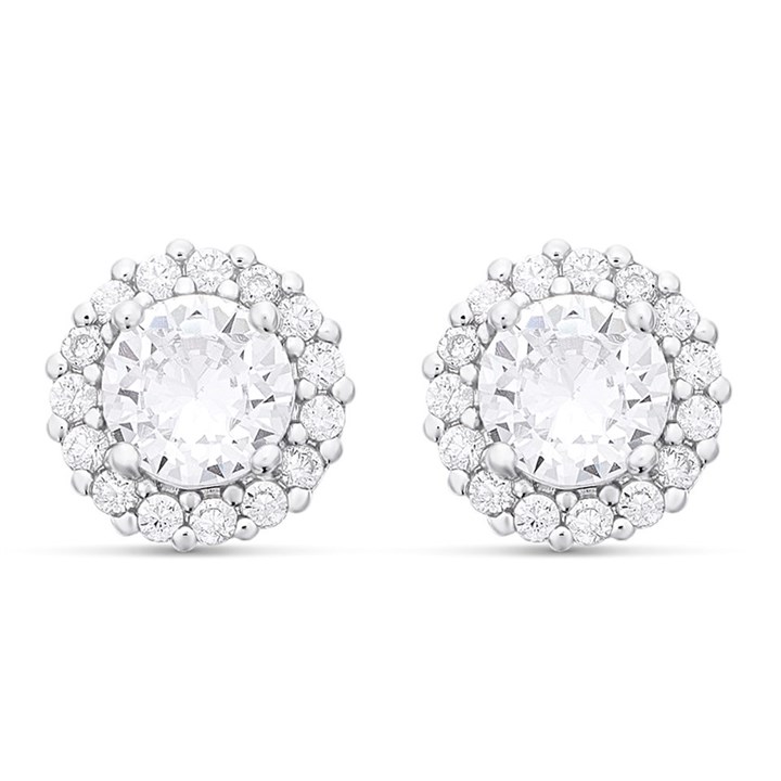 Silver Cubic Zirconia Cluster Stud Earrings - 8mm - F04128