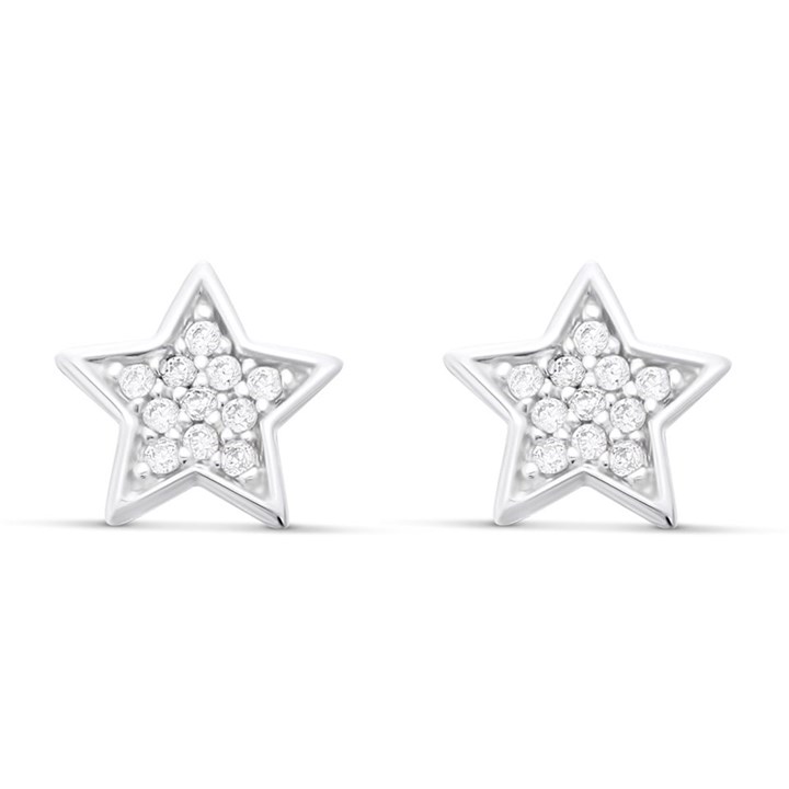 Silver Cubic Zirconia Star Stud Earrings - 7mm - F04131
