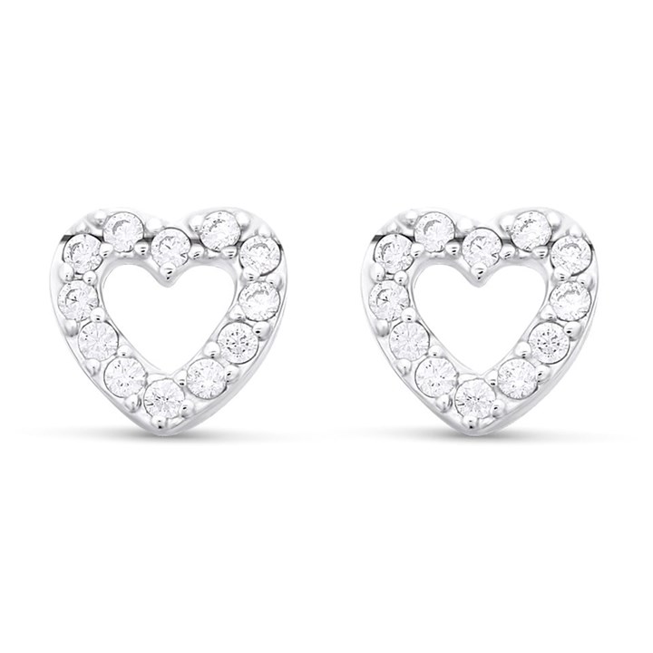 Silver Cubic Zirconia Open Heart Stud Earrings - 7mm - F04132