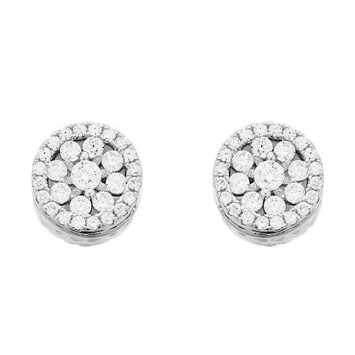 Silver Cubic Zirconia Cluster Stud Earrings - 8mm - F04134