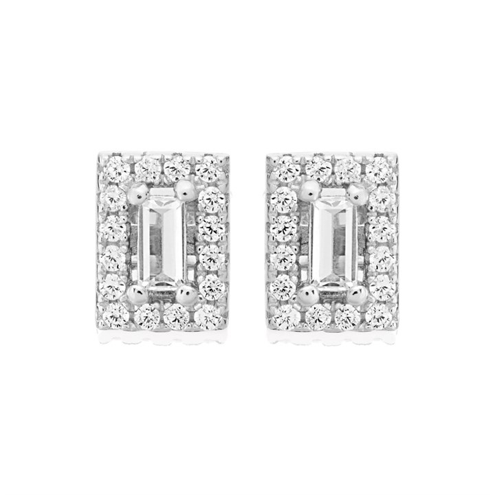 Silver Cubic Zirconia Halo Stud Earrings - 8mm - F04140