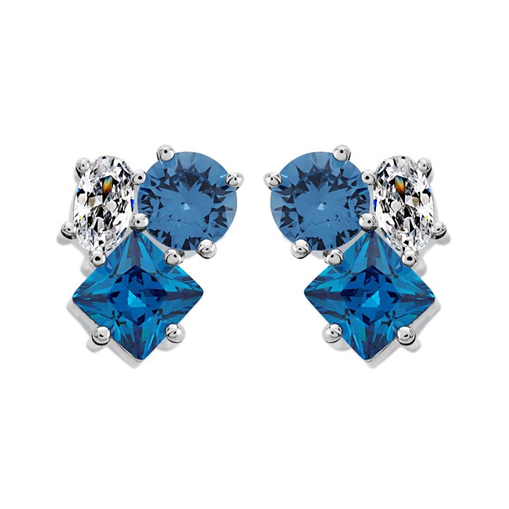 Silver Blue Cubic Zirconia Stud Earrings - F04159