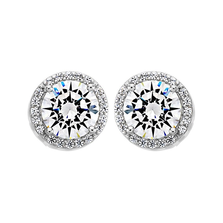 Silver Cubic Zirconia Halo Stud Earrings - 9mm - F04168