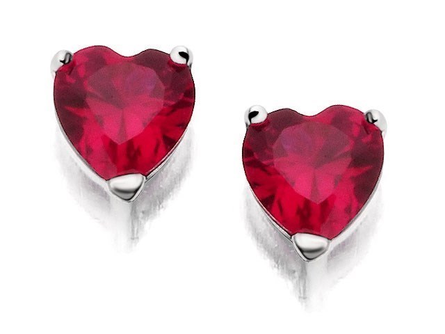 Silver Red Cubic Zirconia Heart Stud Earrings - 6mm - F0419