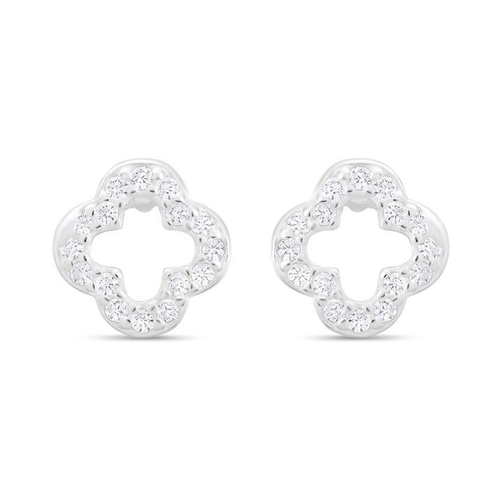 Silver Cubic Zirconia Clover Stud Earrings - F04204