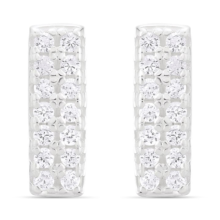 Silver Cubic Zirconia Bar Stud Earrings - 8mm - F04207