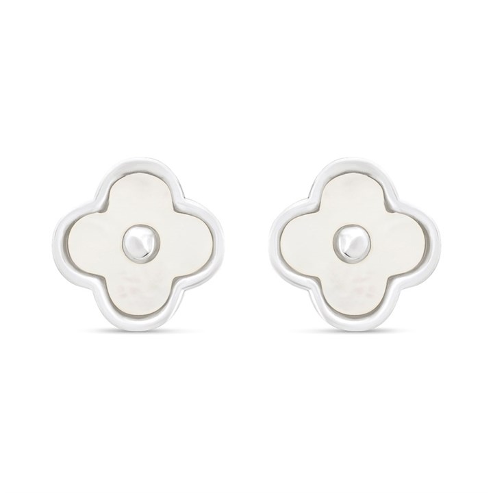 Silver Mother of Pearl Clover Stud Earrings - F04208