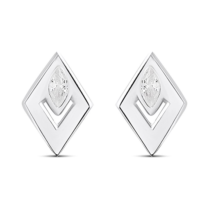 Silver Marquise CZ Rhombus Stud Earrings - F04214