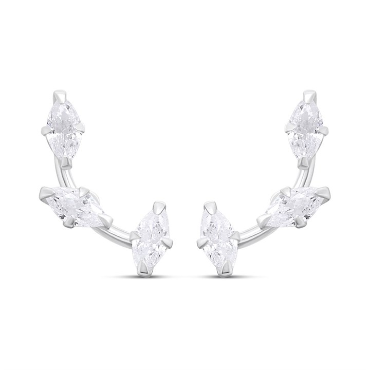 Silver CZ Marquise Stud Climber Earrings - F04216