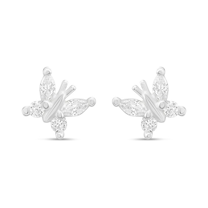 Silver CZ Butterfly Stud Earrings - F04217