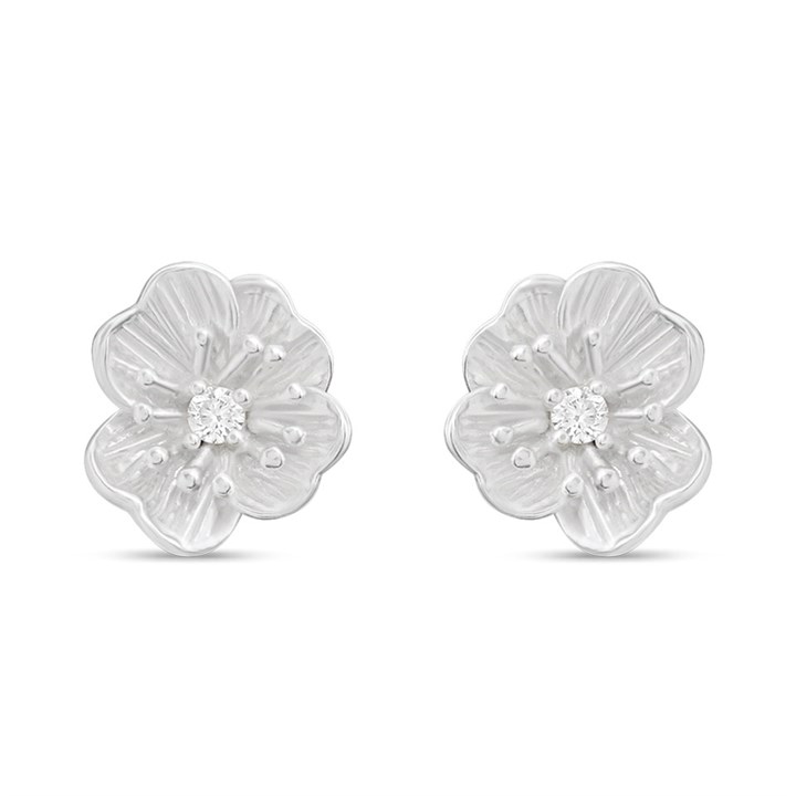 Silver CZ Flower Stud Earrings - F04219