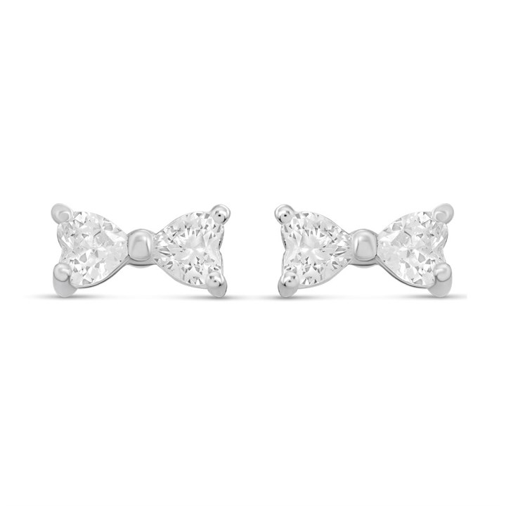 Silver Cubic Zirconia Bow Stud Earrings - F04220