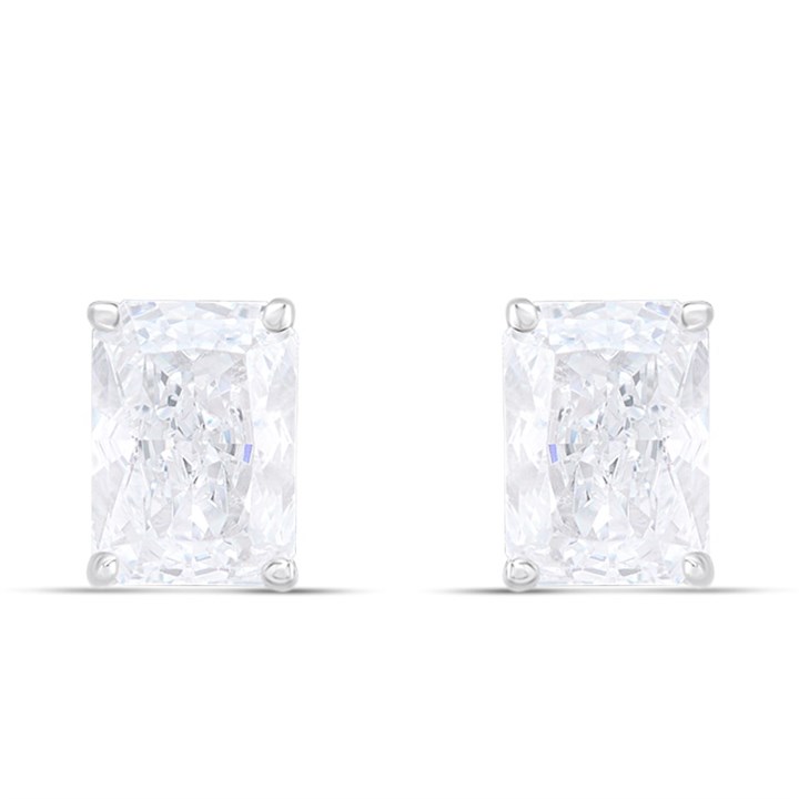 Silver Sparkle Cut CZ Rectangle Stud Earrings- 7mm - F04224