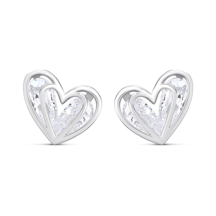 Silver Caged Pear CZ Heart Stud Earrings- 10mm - F04225