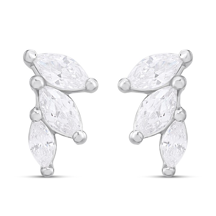 Silver Marquise CZ Trio Stud Earrings - F04232