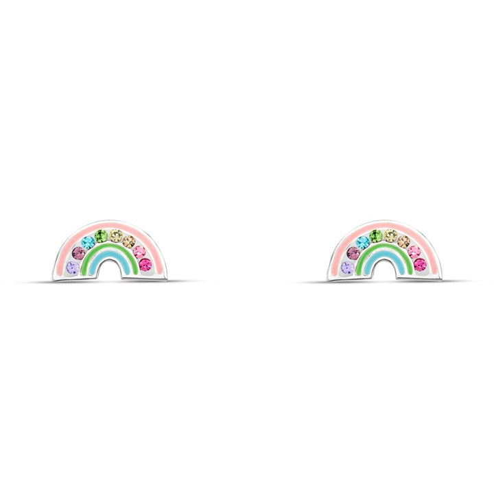 Silver Enamel Crystal Rainbow Stud Earrings- 10mm - F04234