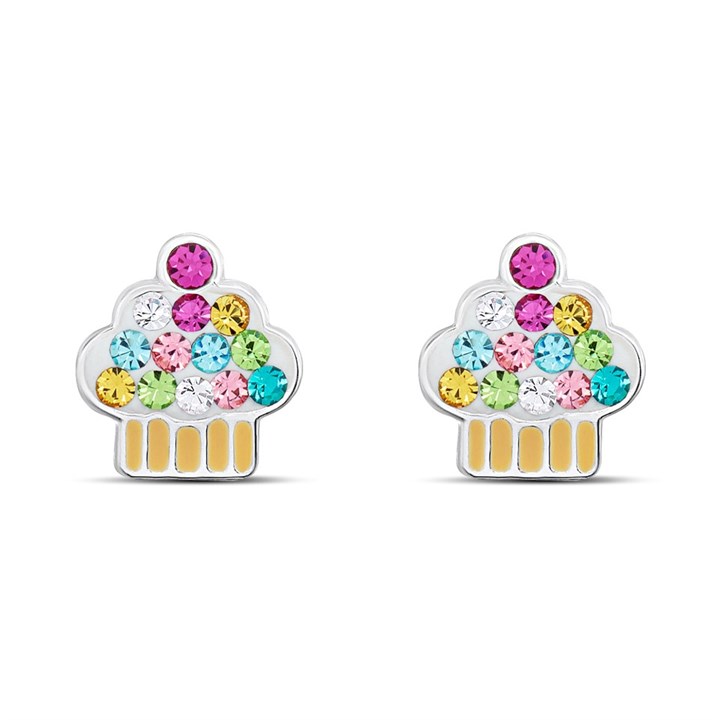 Silver Multi Crystal Cupcake Stud Earrings- 7mm - F04237