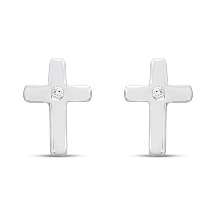 Silver Diamond Cross Stud Earrings- 7mm - F04240