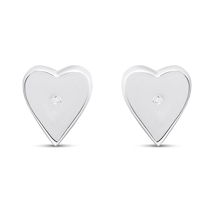 Silver Diamond Heart Stud Earrings- 6mm - F04241