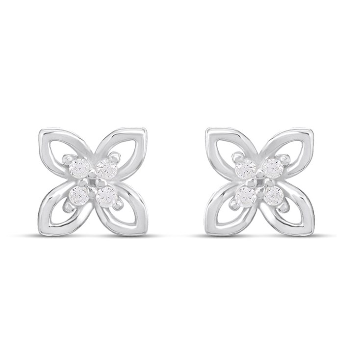 Silver CZ Flower Stud Earrings - F04243